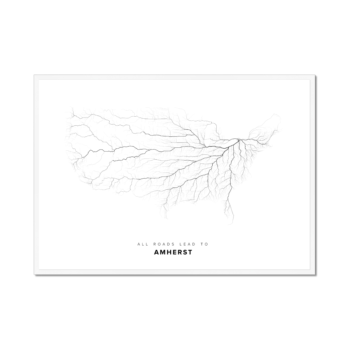 All roads lead to Amherst (United States of America) Fine Art Map Print