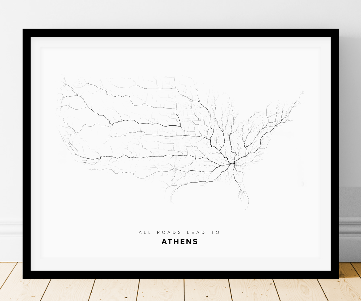 All roads lead to Athens (United States of America) Fine Art Map Print