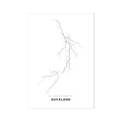 All roads lead to Auckland (New Zealand) Fine Art Map Print