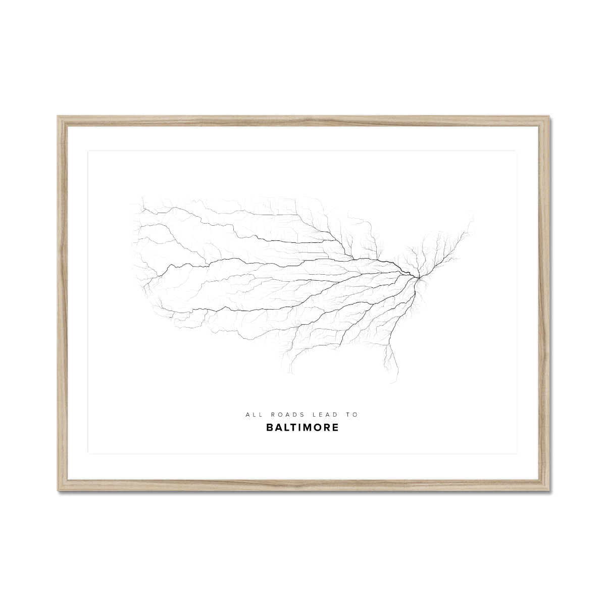 All roads lead to Baltimore (United States of America) Fine Art Map Print