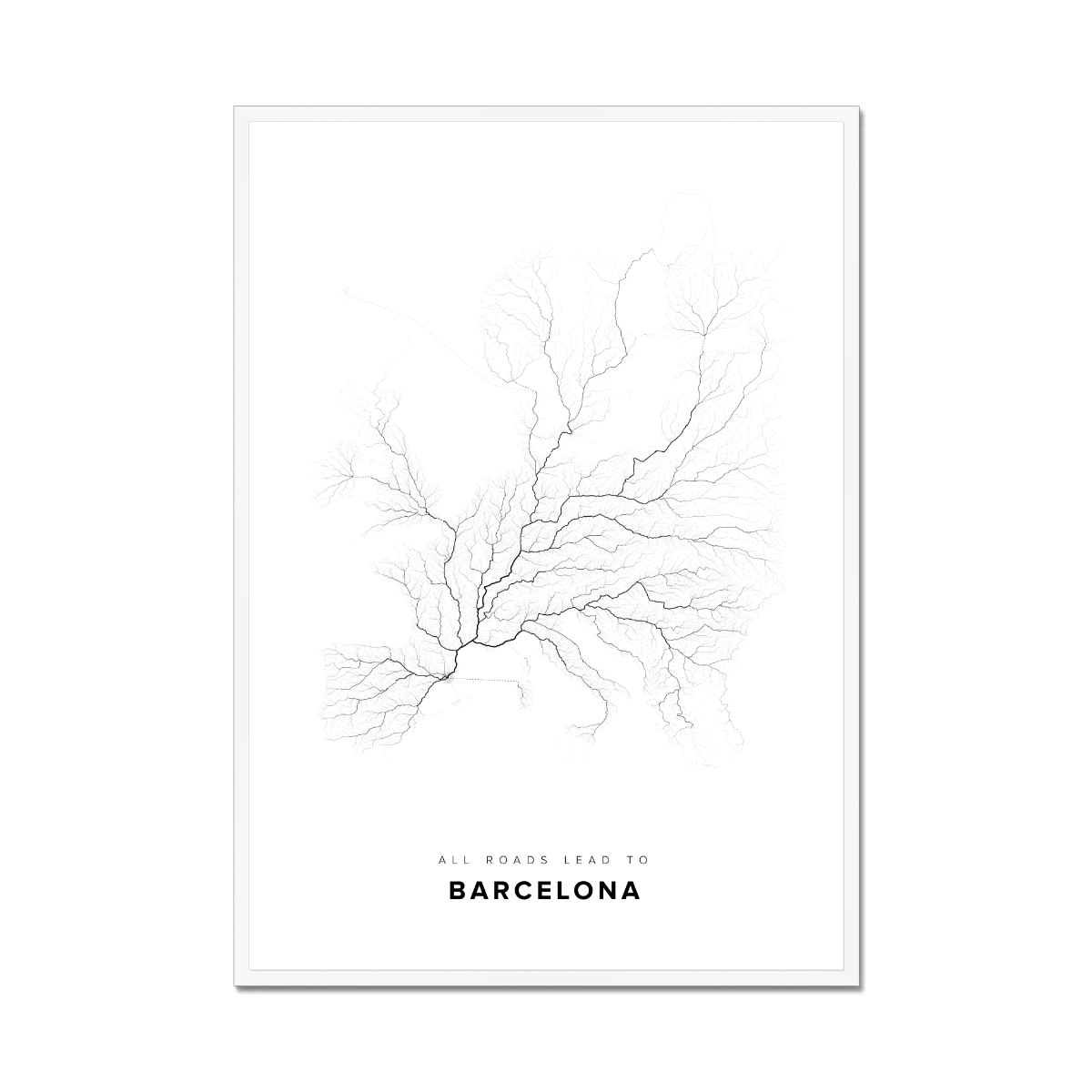 All roads lead to Barcelona (Spain) Fine Art Map Print