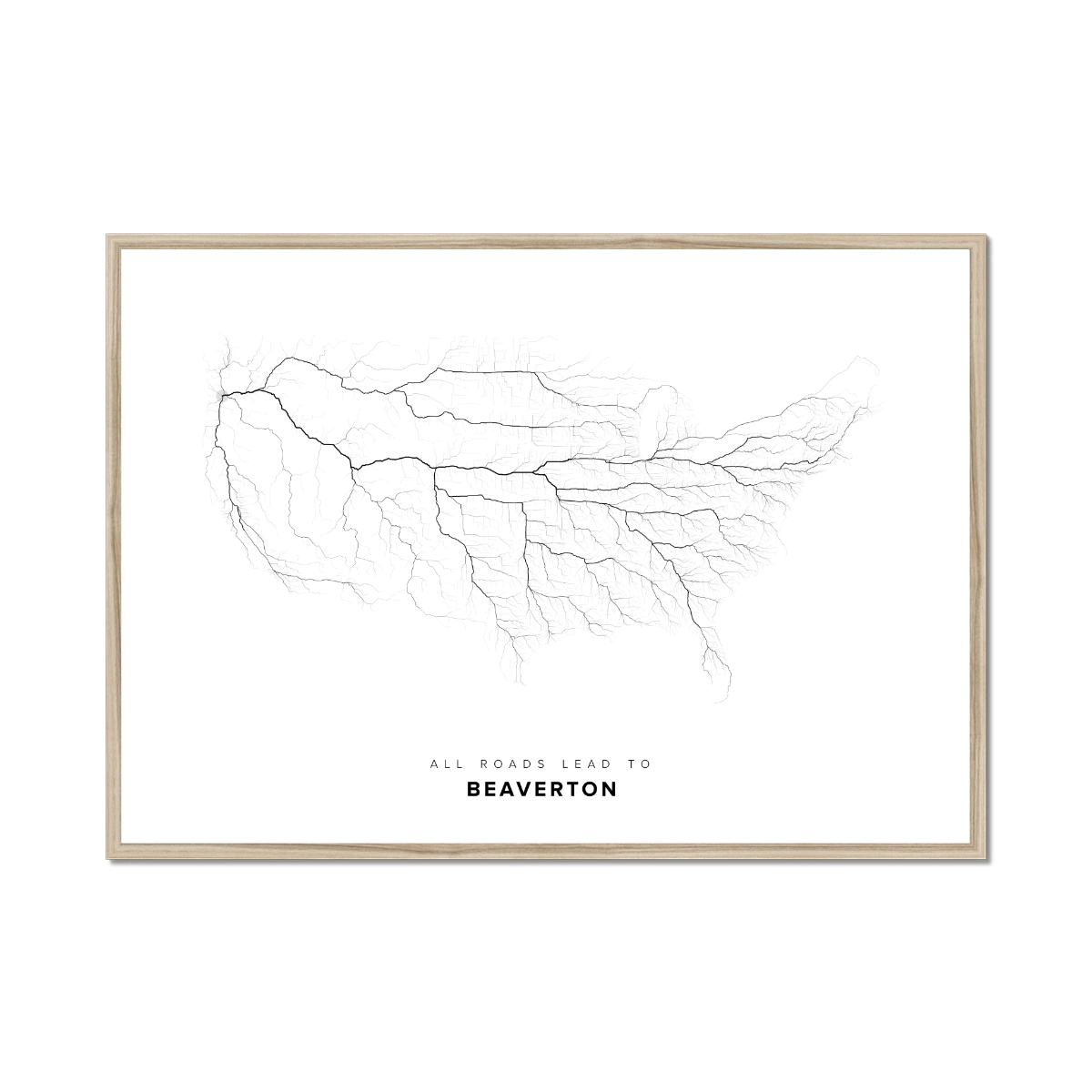 All roads lead to Beaverton (United States of America) Fine Art Map Print