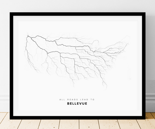 All roads lead to Bellevue (United States of America) Fine Art Map Print