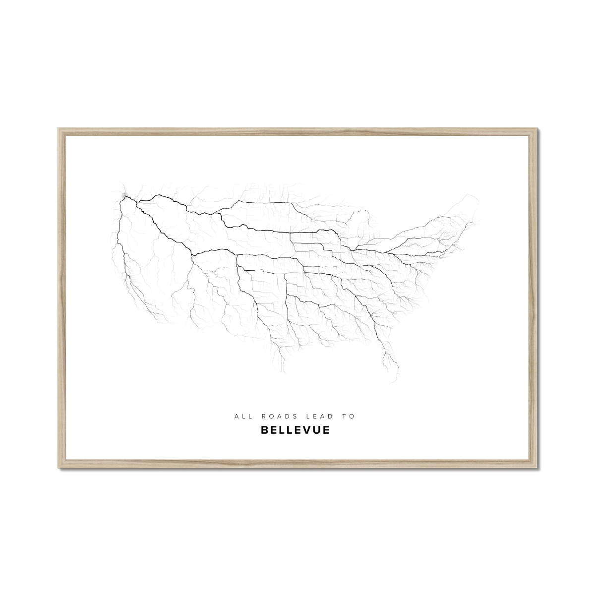 All roads lead to Bellevue (United States of America) Fine Art Map Print