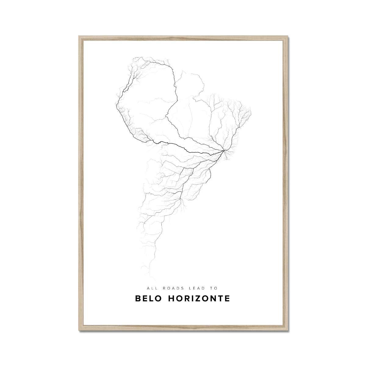 All roads lead to Belo Horizonte (Brazil) Fine Art Map Print
