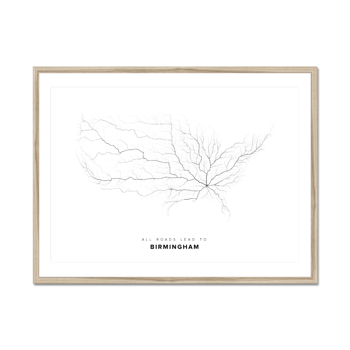 All roads lead to Birmingham (United States of America) Fine Art Map Print