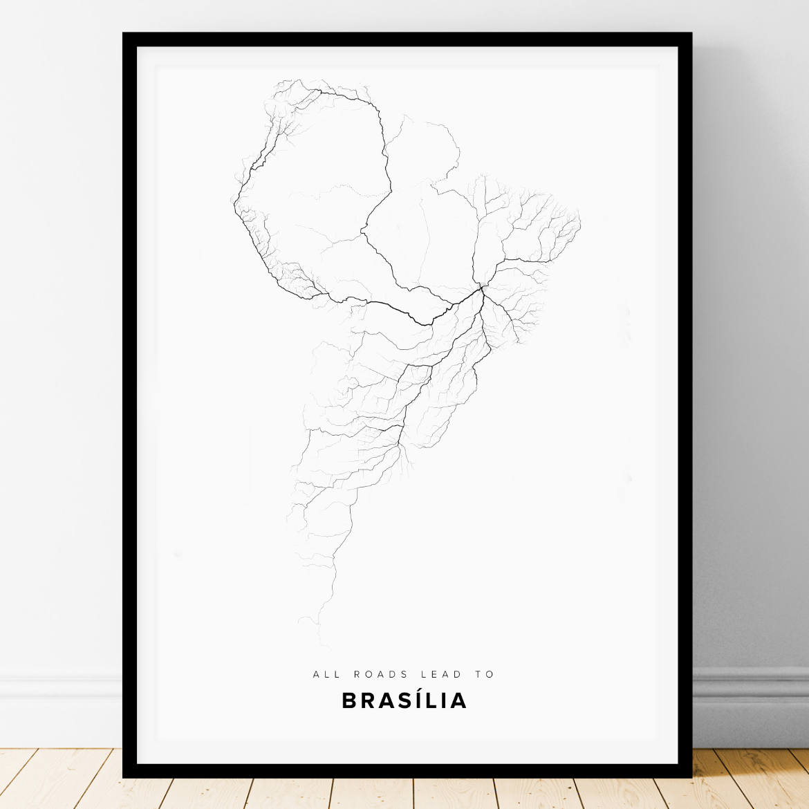 All roads lead to Brasília (Brazil) Fine Art Map Print