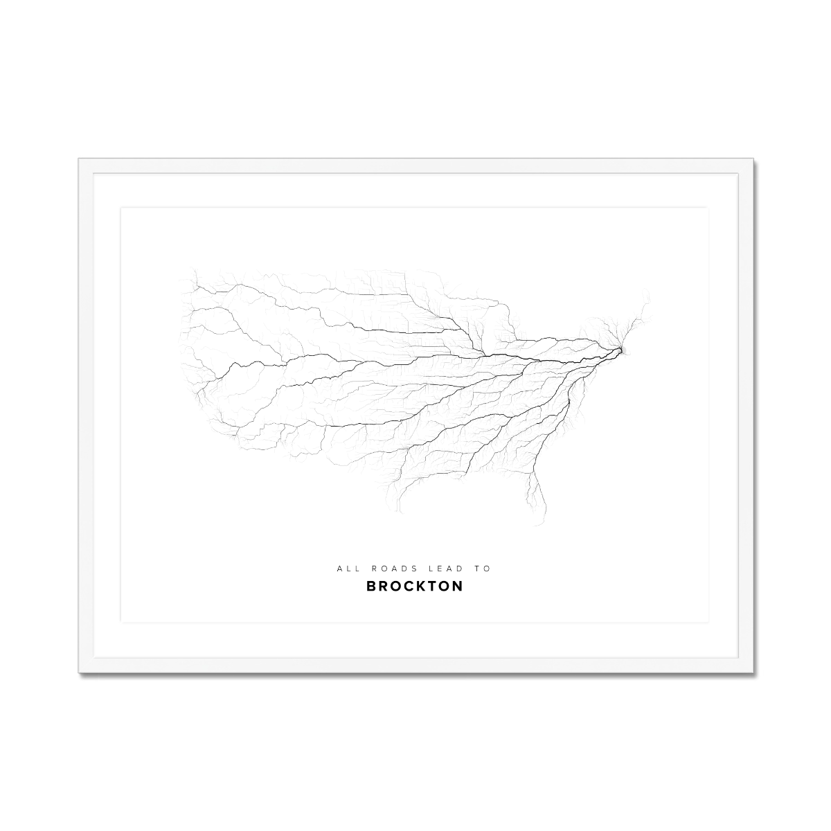 All roads lead to Brockton (United States of America) Fine Art Map Print