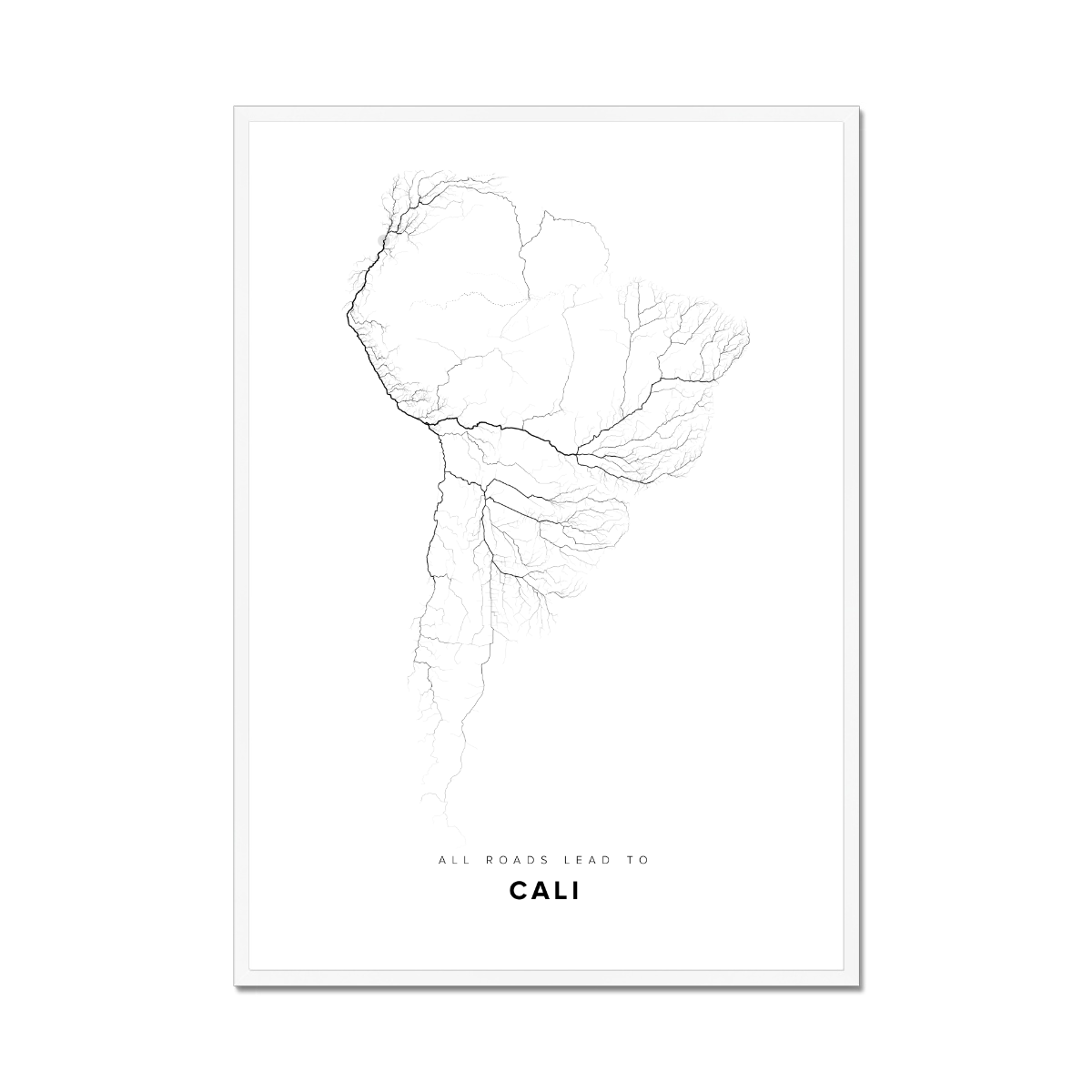 All roads lead to Cali (Colombia) Fine Art Map Print