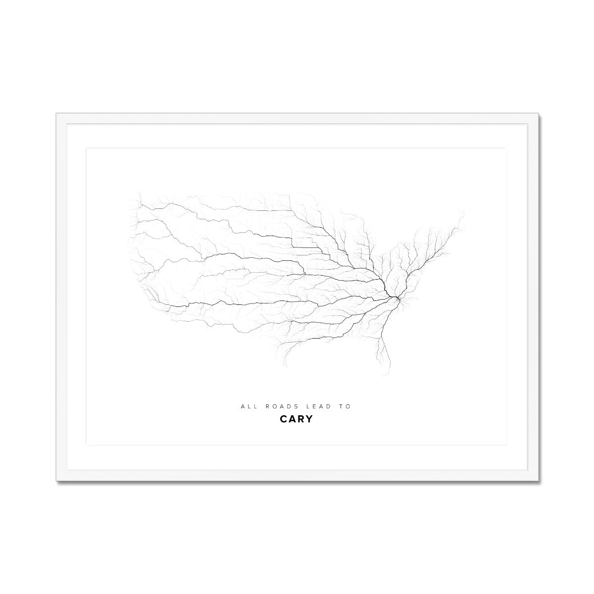 All roads lead to Cary (United States of America) Fine Art Map Print