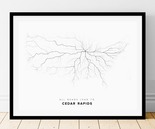 All roads lead to Cedar Rapids (United States of America) Fine Art Map Print