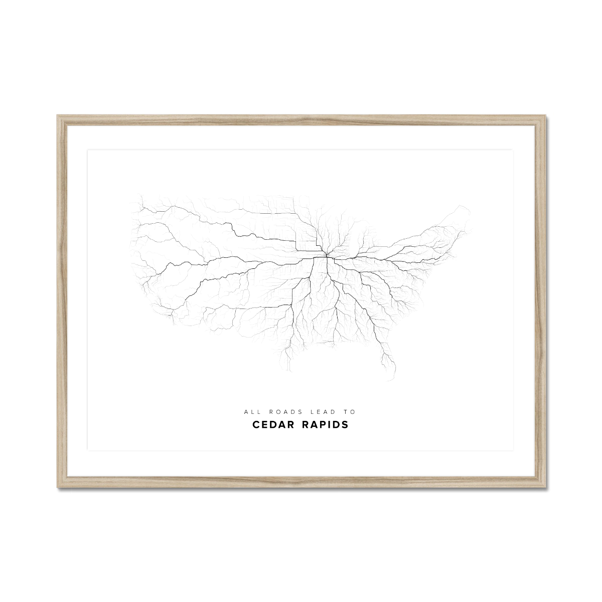 All roads lead to Cedar Rapids (United States of America) Fine Art Map Print