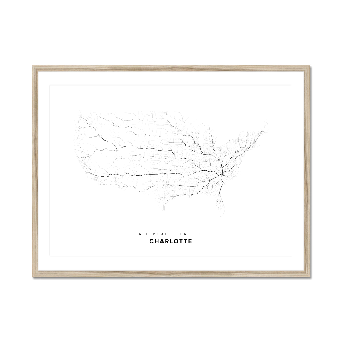 All roads lead to Charlotte (United States of America) Fine Art Map Print