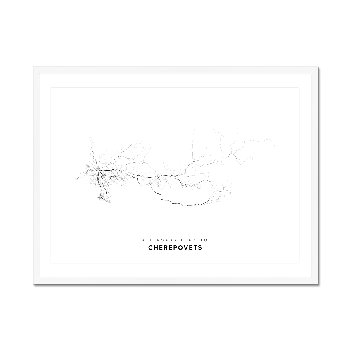 All roads lead to Cherepovets (Russian Federation) Fine Art Map Print
