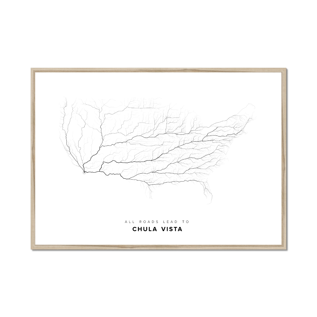 All roads lead to Chula Vista (United States of America) Fine Art Map Print