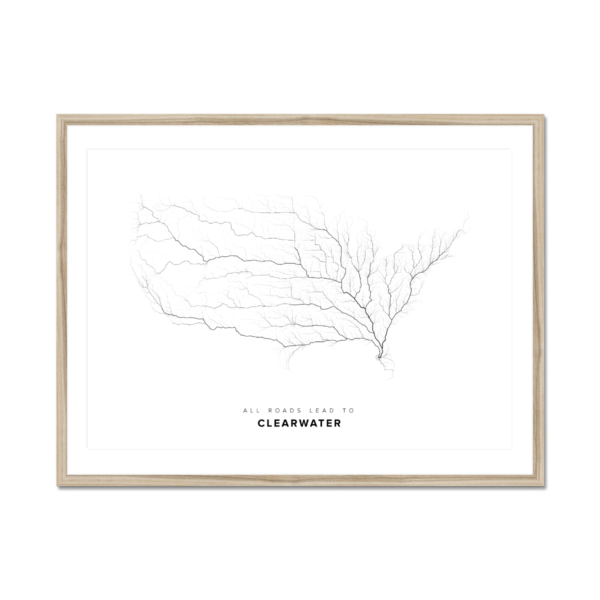 All roads lead to Clearwater (United States of America) Fine Art Map Print