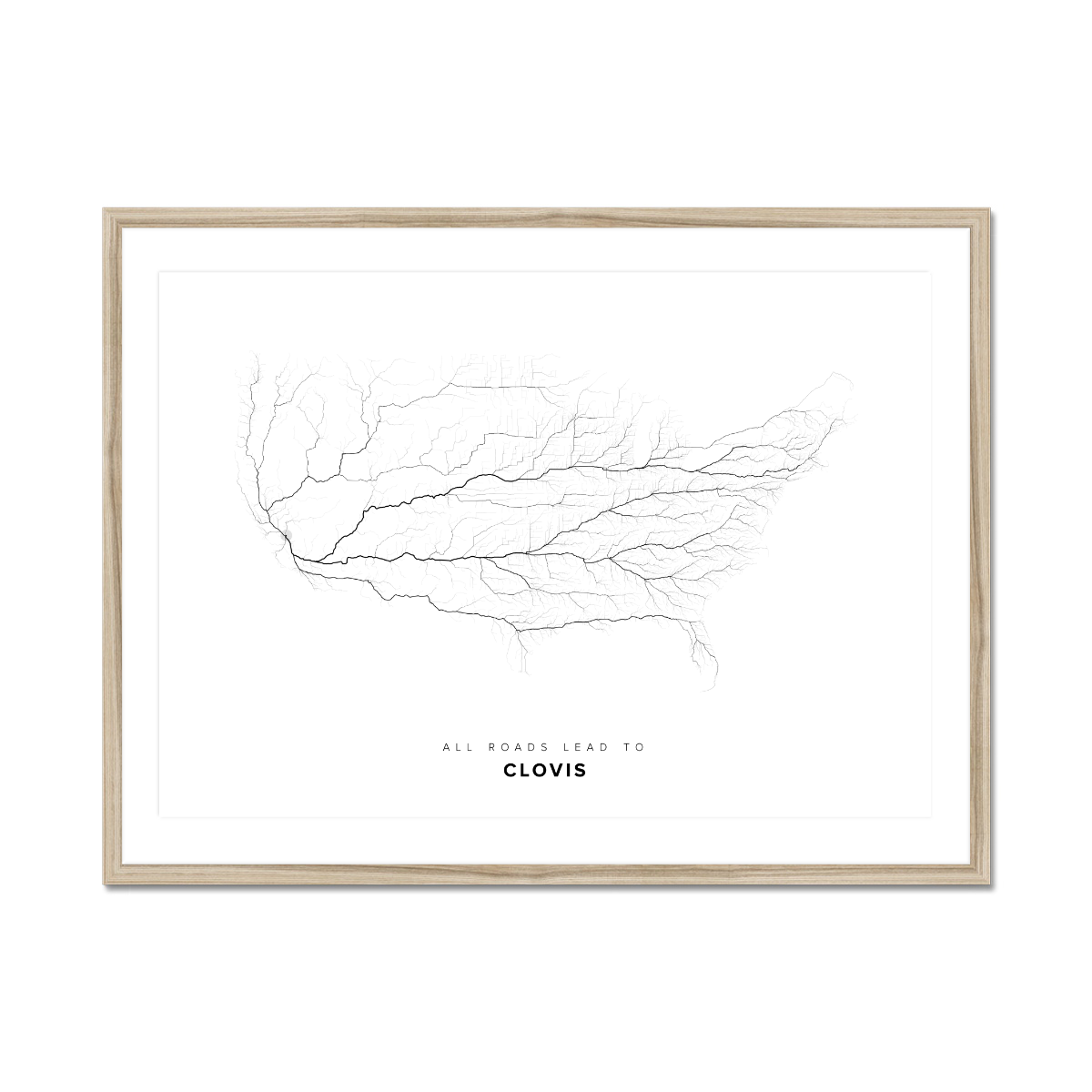 All roads lead to Clovis (United States of America) Fine Art Map Print