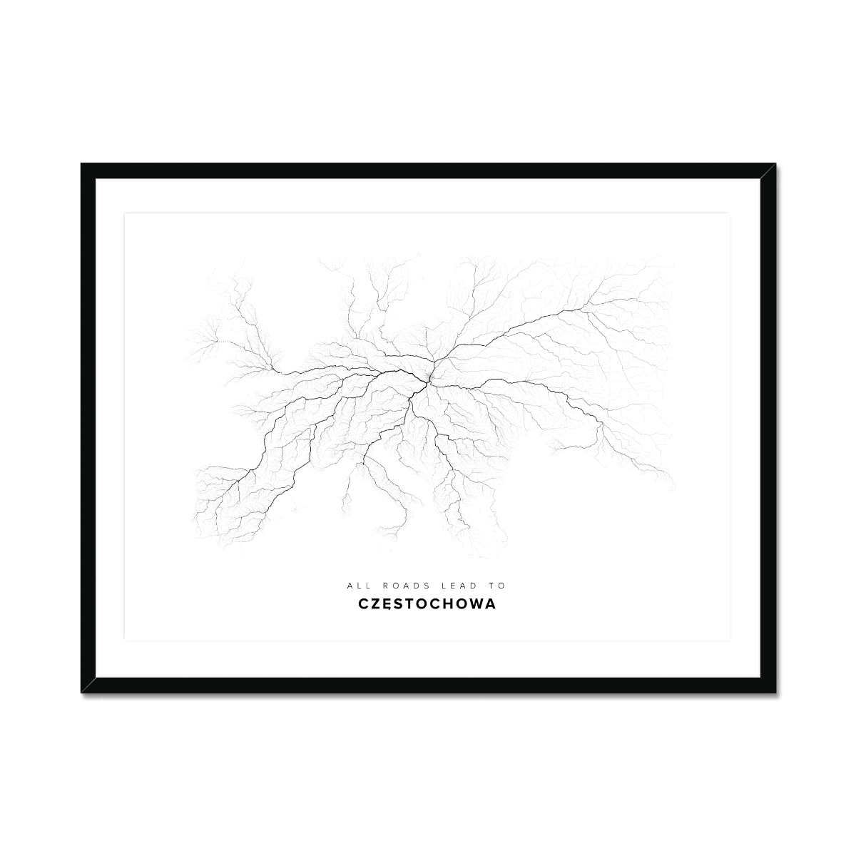 All roads lead to Częstochowa (Poland) Fine Art Map Print