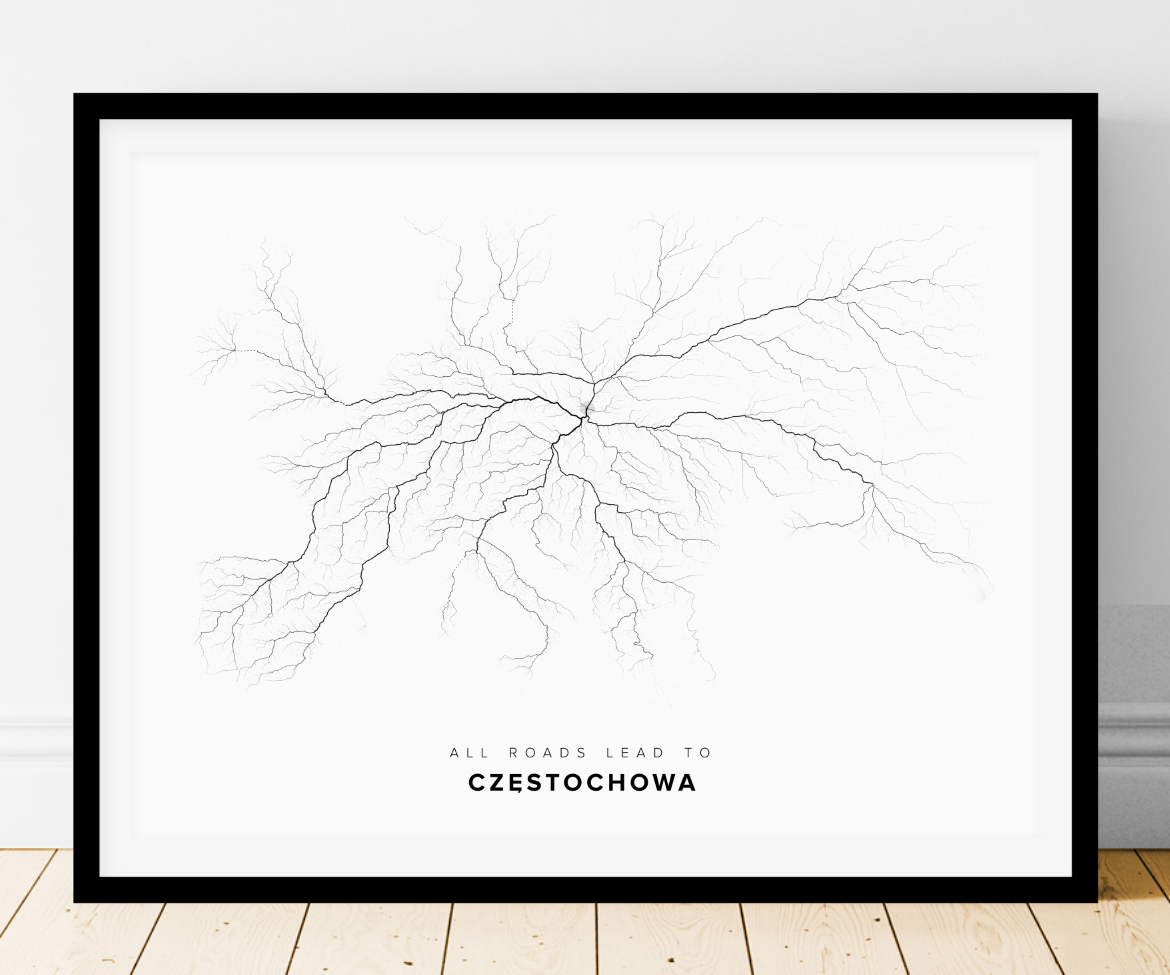 All roads lead to Częstochowa (Poland) Fine Art Map Print