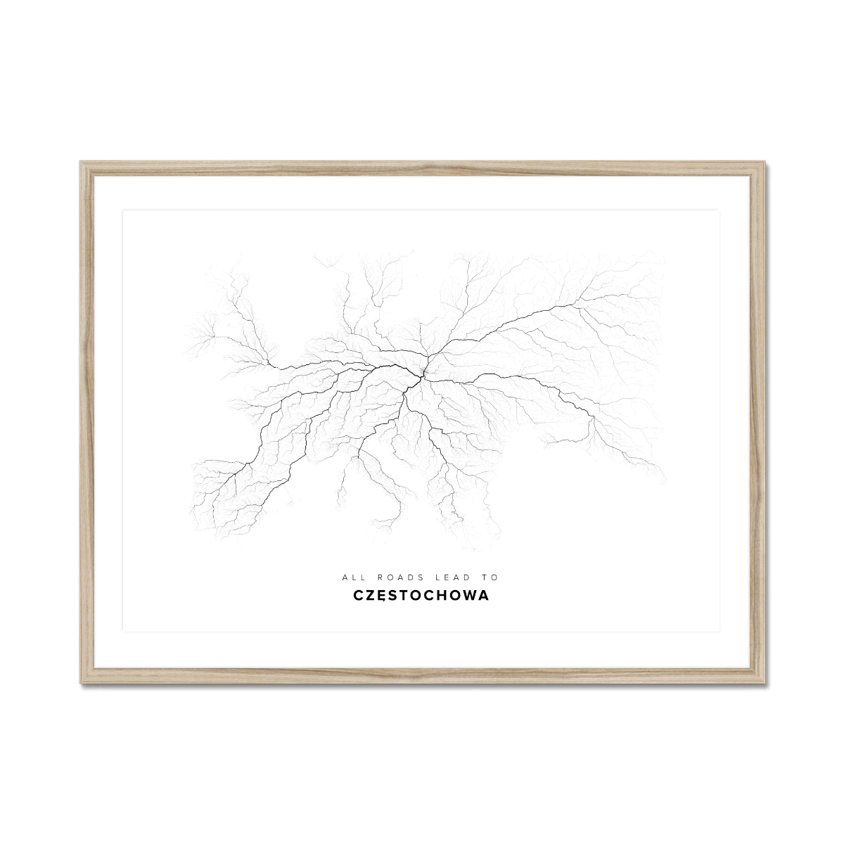 All roads lead to Częstochowa (Poland) Fine Art Map Print