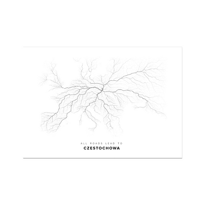 All roads lead to Częstochowa (Poland) Fine Art Map Print