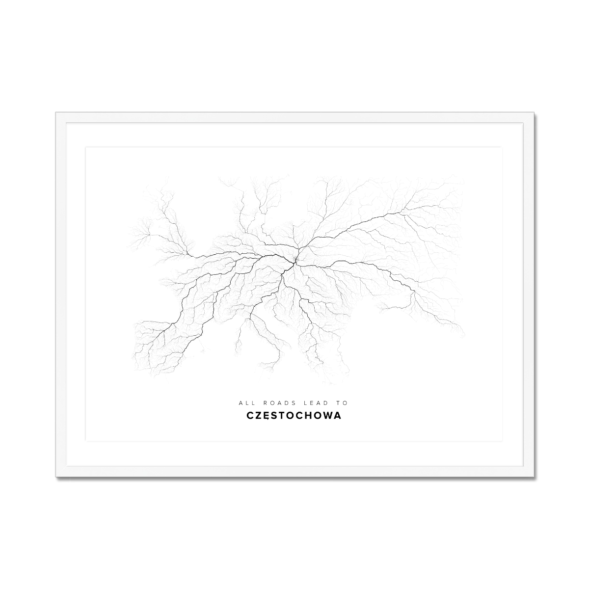 All roads lead to Częstochowa (Poland) Fine Art Map Print