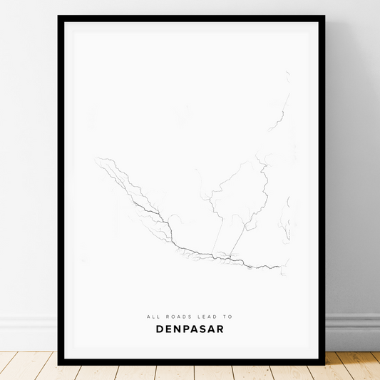All roads lead to Denpasar (Indonesia) Fine Art Map Print
