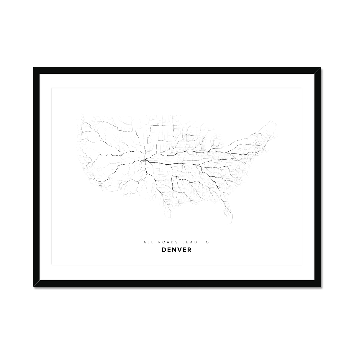 All roads lead to Denver (United States of America) Fine Art Map Print