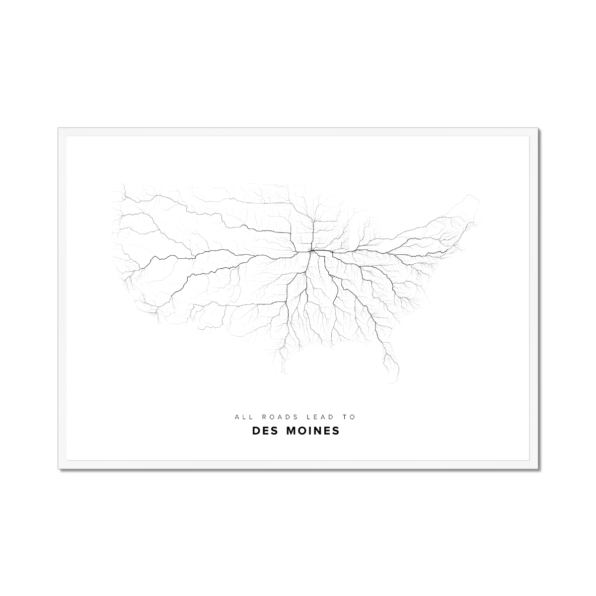 All roads lead to Des Moines (United States of America) Fine Art Map Print