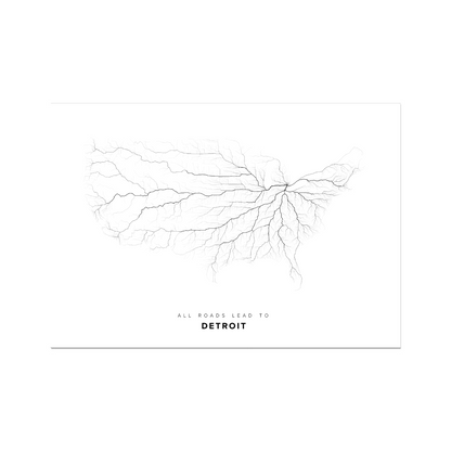 All roads lead to Detroit (United States of America) Fine Art Map Print