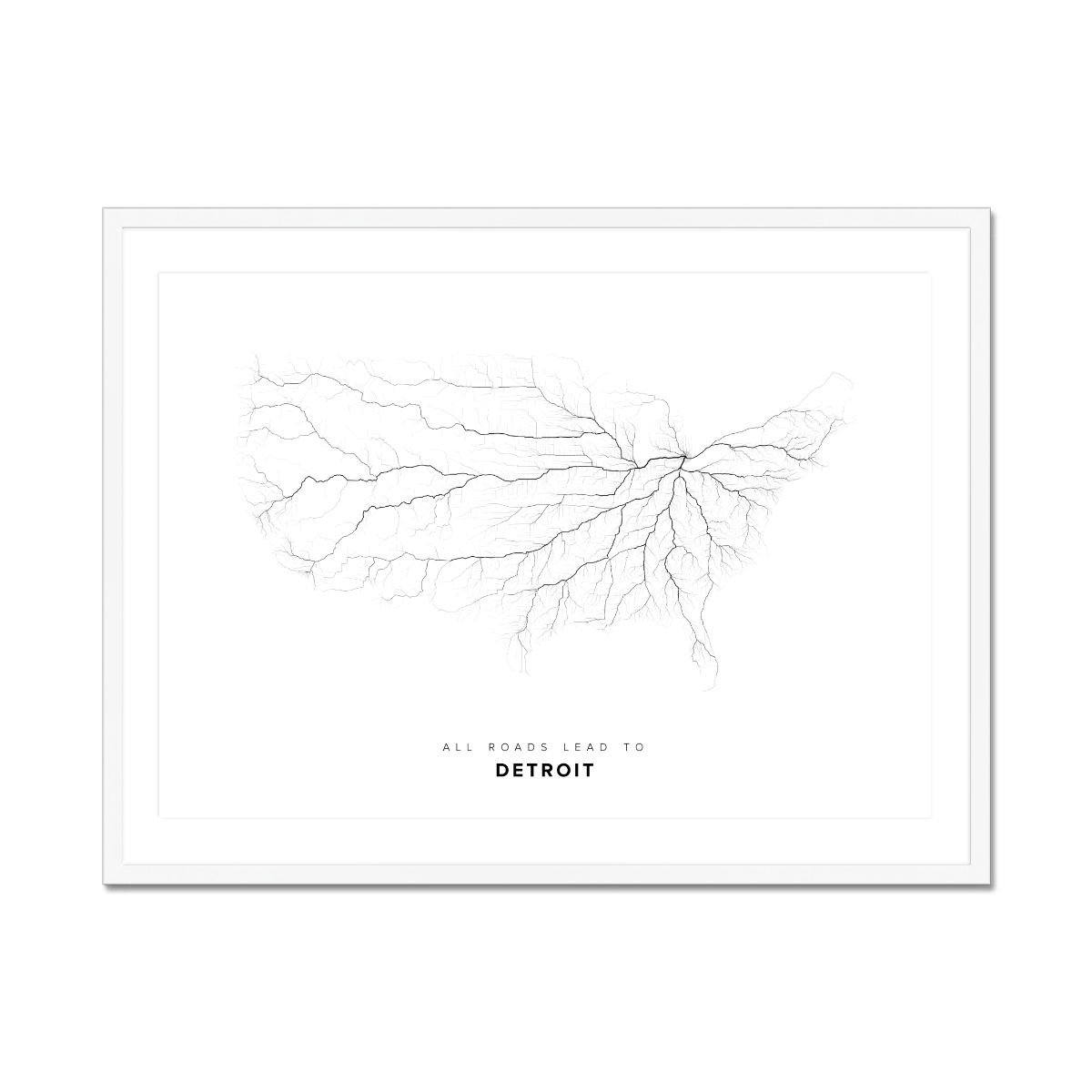All roads lead to Detroit (United States of America) Fine Art Map Print