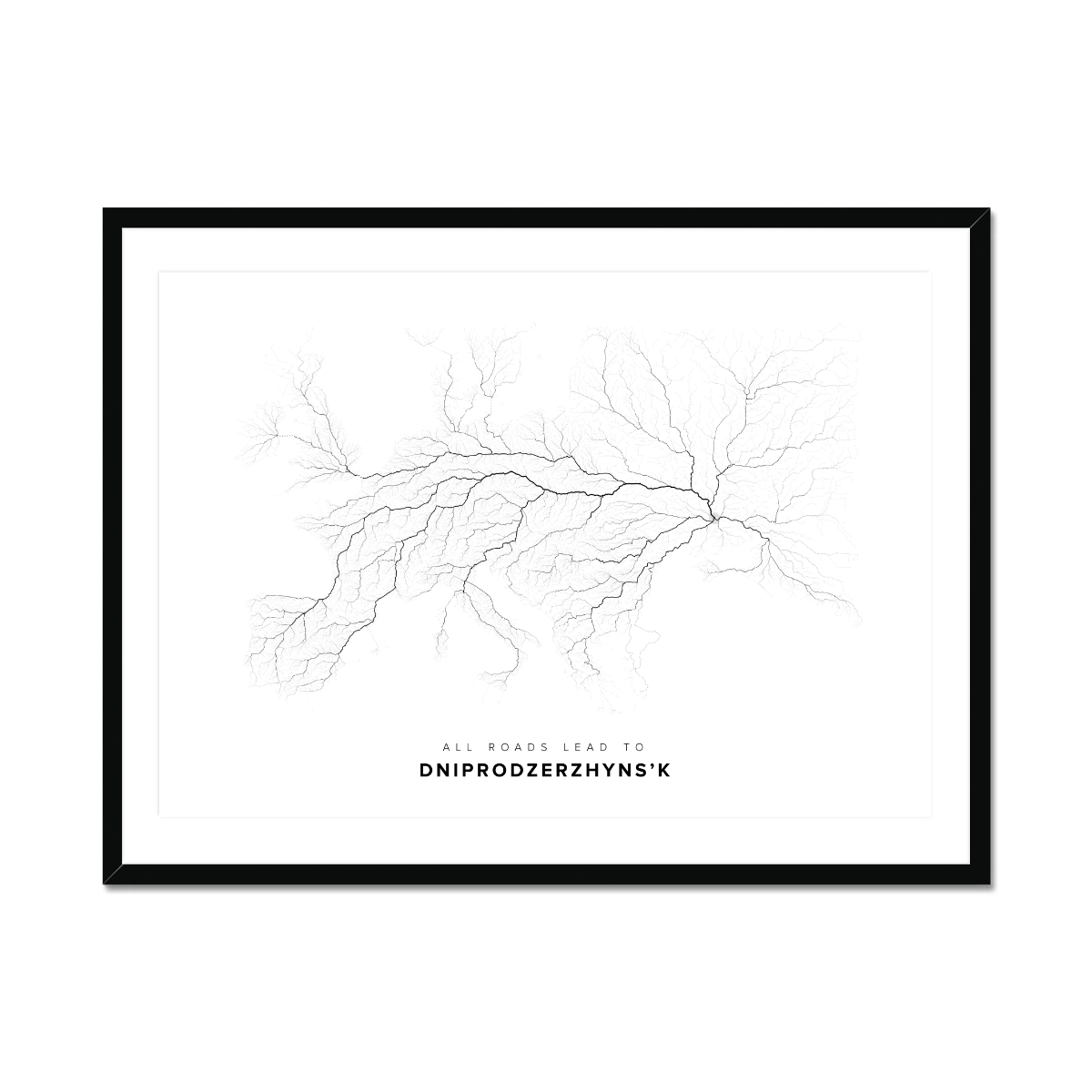 All roads lead to Dniprodzerzhyns’k (Ukraine) Fine Art Map Print