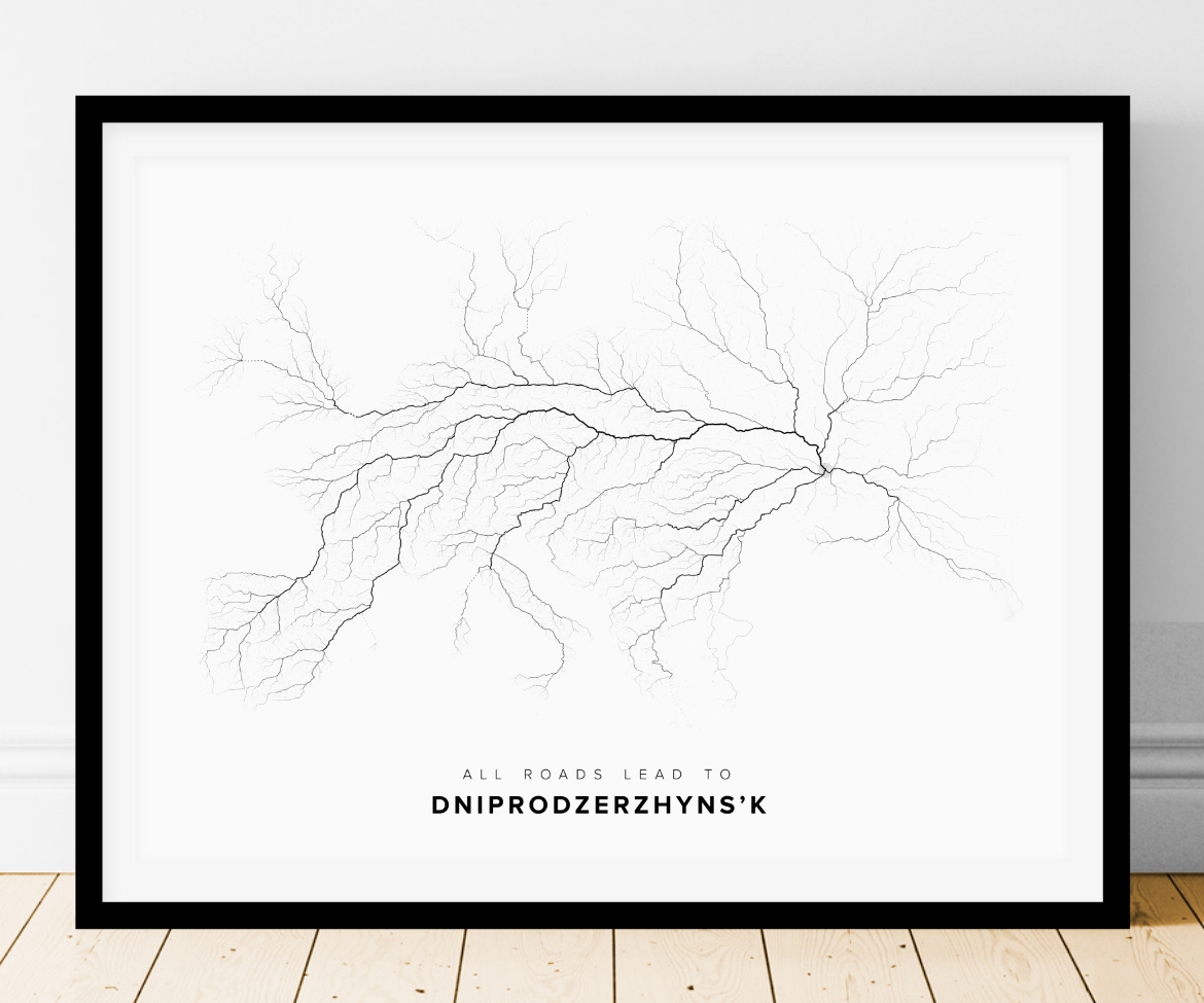 All roads lead to Dniprodzerzhyns’k (Ukraine) Fine Art Map Print