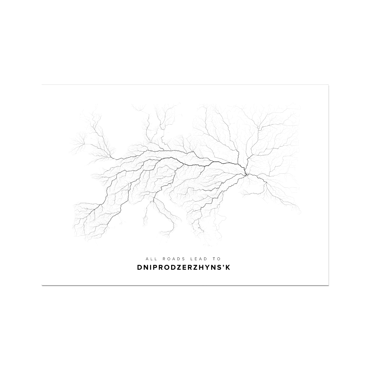 All roads lead to Dniprodzerzhyns’k (Ukraine) Fine Art Map Print