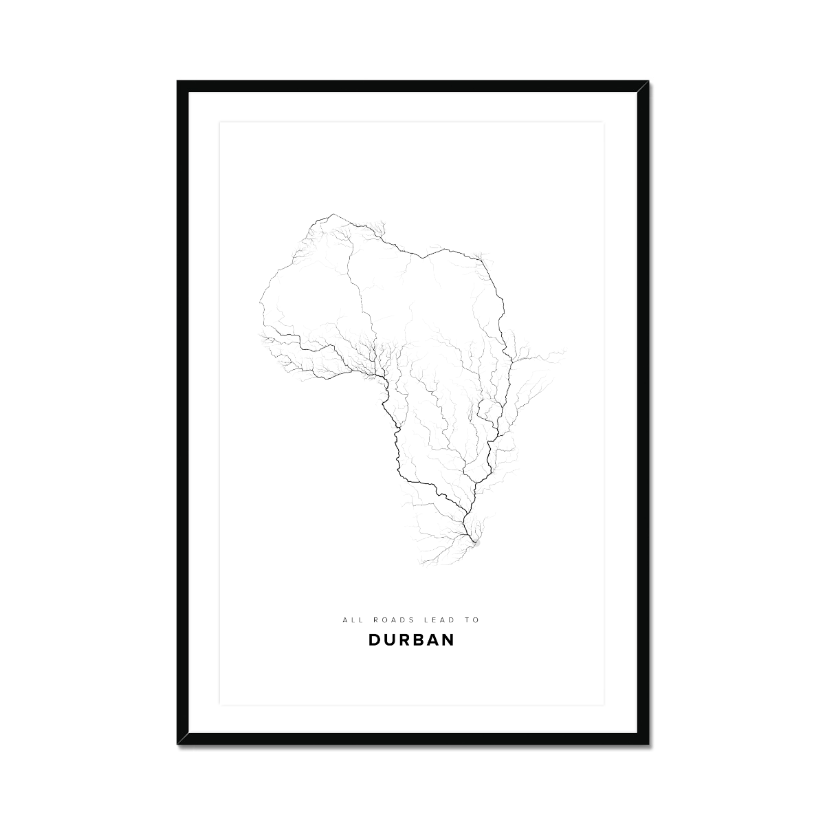 All roads lead to Durban (South Africa) Fine Art Map Print