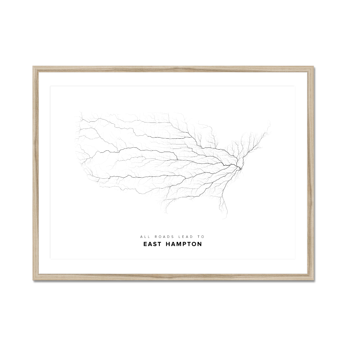 All roads lead to East Hampton (United States of America) Fine Art Map Print
