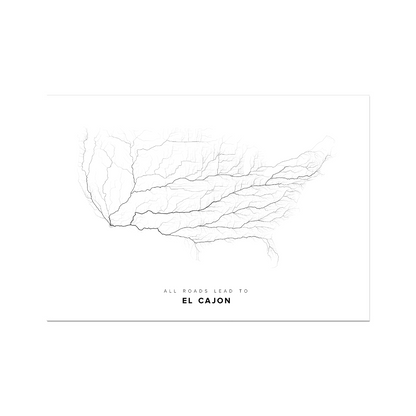 All roads lead to El Cajon (United States of America) Fine Art Map Print