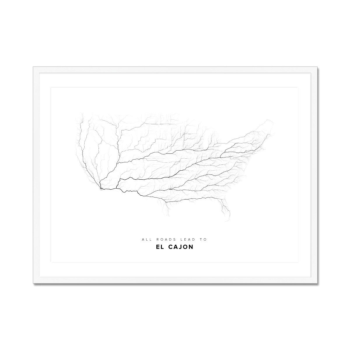 All roads lead to El Cajon (United States of America) Fine Art Map Print