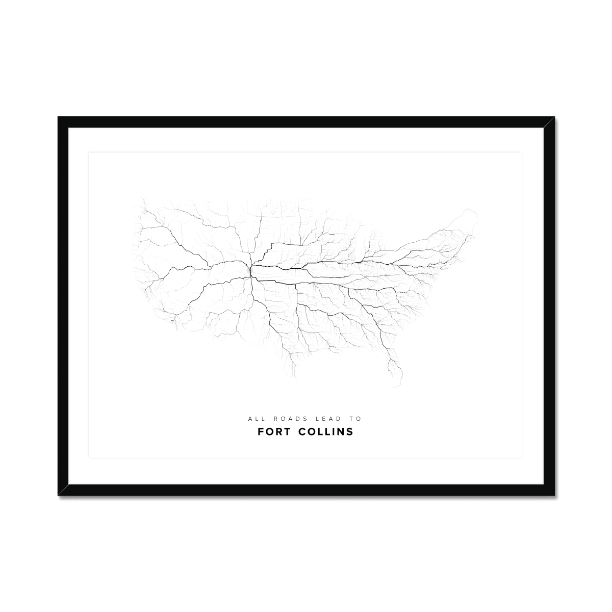 All roads lead to Fort Collins (United States of America) Fine Art Map Print