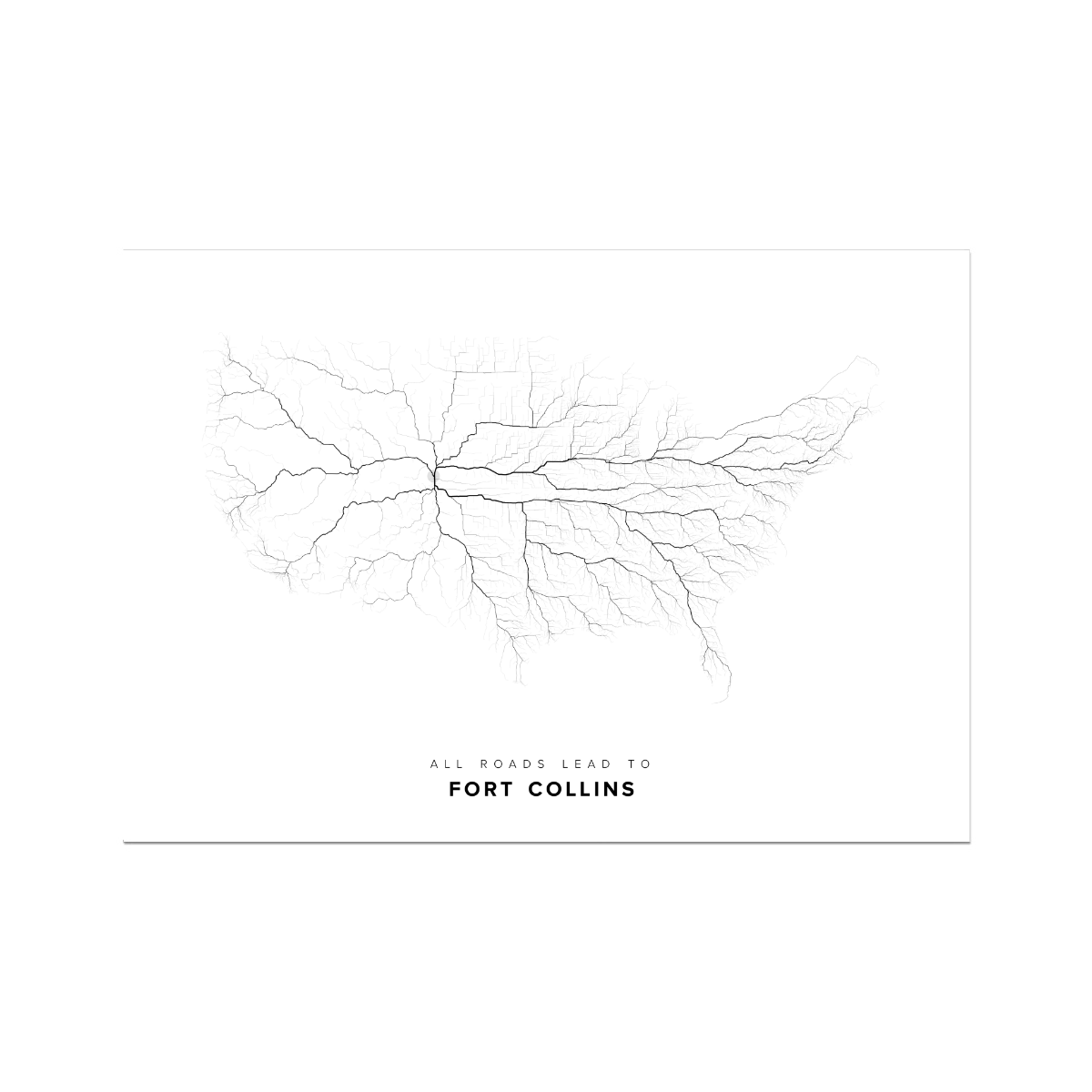 All roads lead to Fort Collins (United States of America) Fine Art Map Print