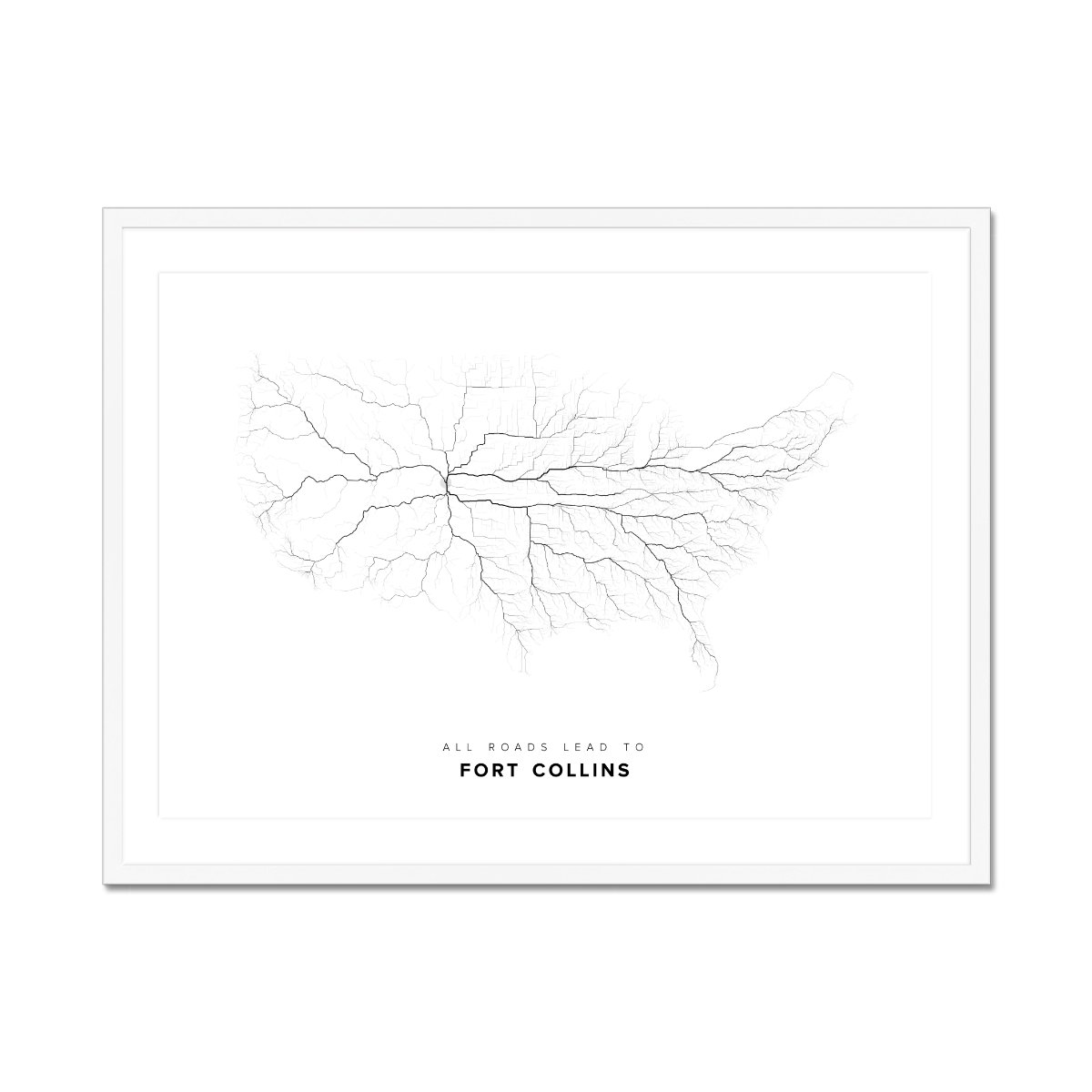 All roads lead to Fort Collins (United States of America) Fine Art Map Print