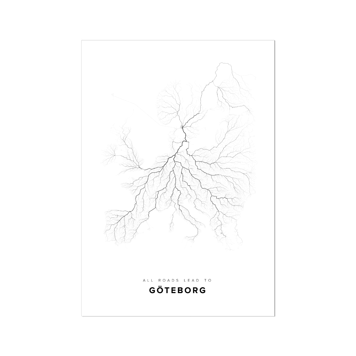 All roads lead to Göteborg (Sweden) Fine Art Map Print