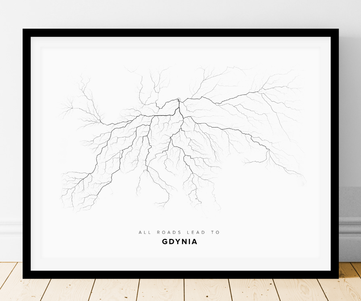 All roads lead to Gdynia (Poland) Fine Art Map Print