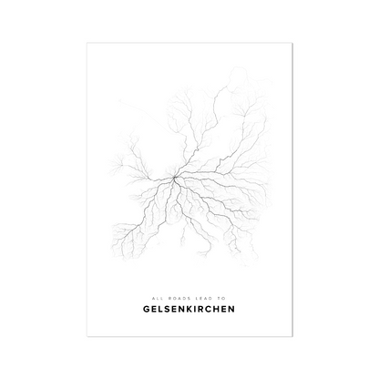 All roads lead to Gelsenkirchen (Germany) Fine Art Map Print