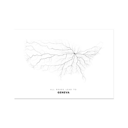 All roads lead to Geneva (United States of America) Fine Art Map Print