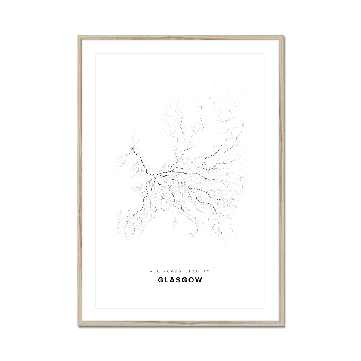 All roads lead to Glasgow (United Kingdom of Great Britain and Northern Ireland) Fine Art Map Print