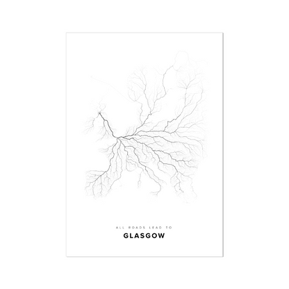All roads lead to Glasgow (United Kingdom of Great Britain and Northern Ireland) Fine Art Map Print