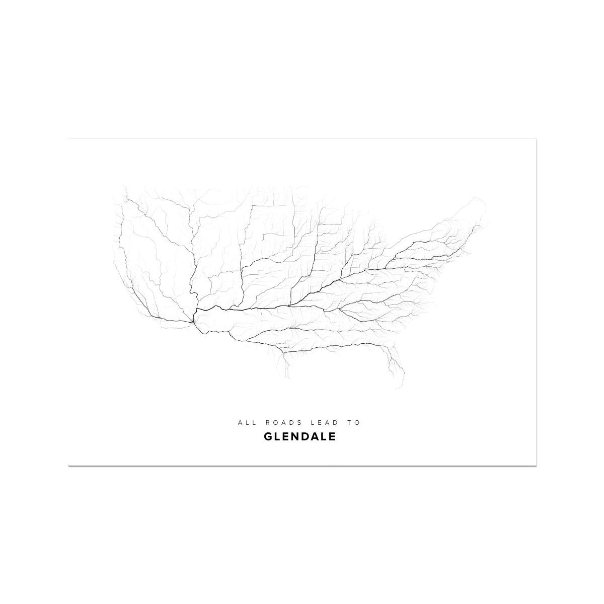 All roads lead to Glendale (United States of America) Fine Art Map Print