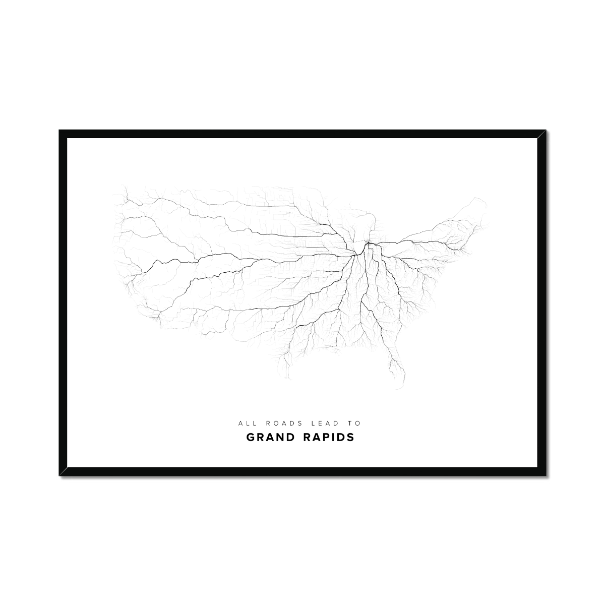 All roads lead to Grand Rapids (United States of America) Fine Art Map Print