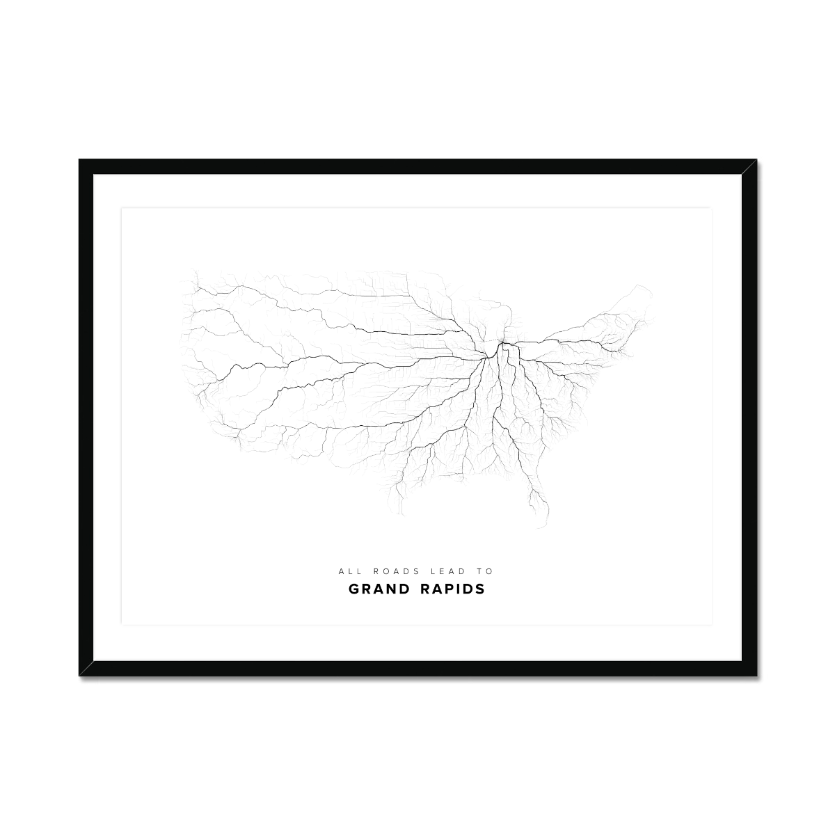All roads lead to Grand Rapids (United States of America) Fine Art Map Print